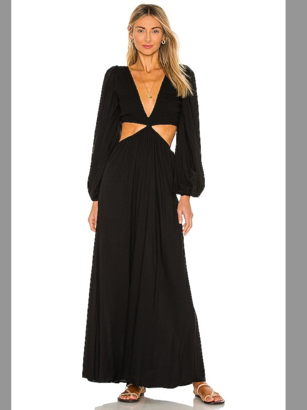 NWT Indah Julie Solid Ruched Bodice Cutaway Maxi Dress XS